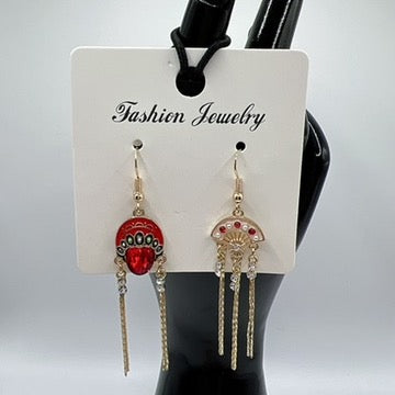 Opera Mask & Fan Earrings – Asymmetrical Unique Fashion Jewelry
