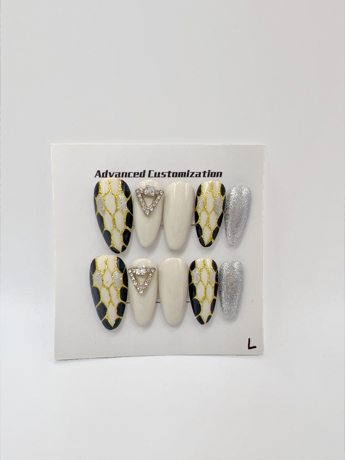 Almond Press-On Nails with Snake Design – Large Size, Reusable Fake Nails