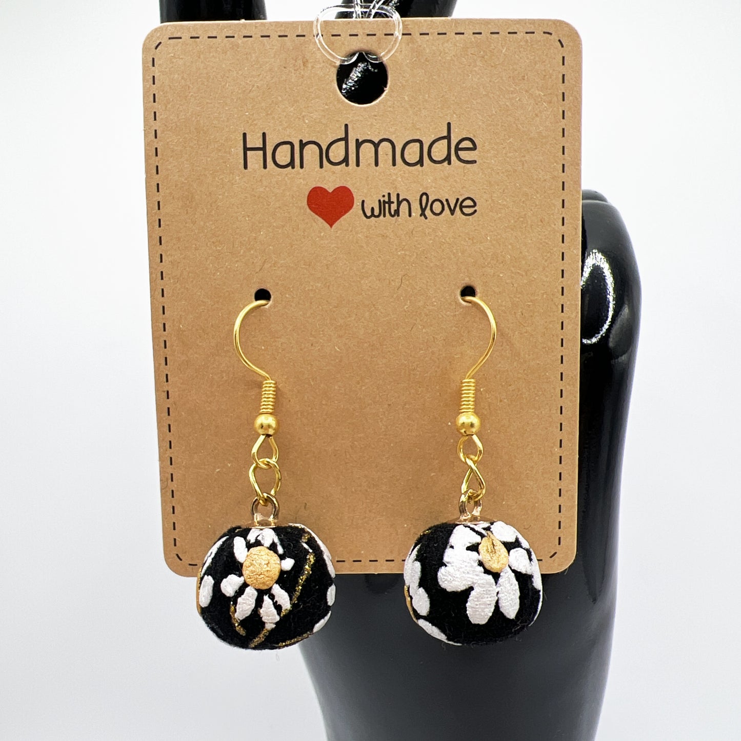 Fabric Flower Ball Drop Earrings | Lightweight & Stylish | Red & Black Options