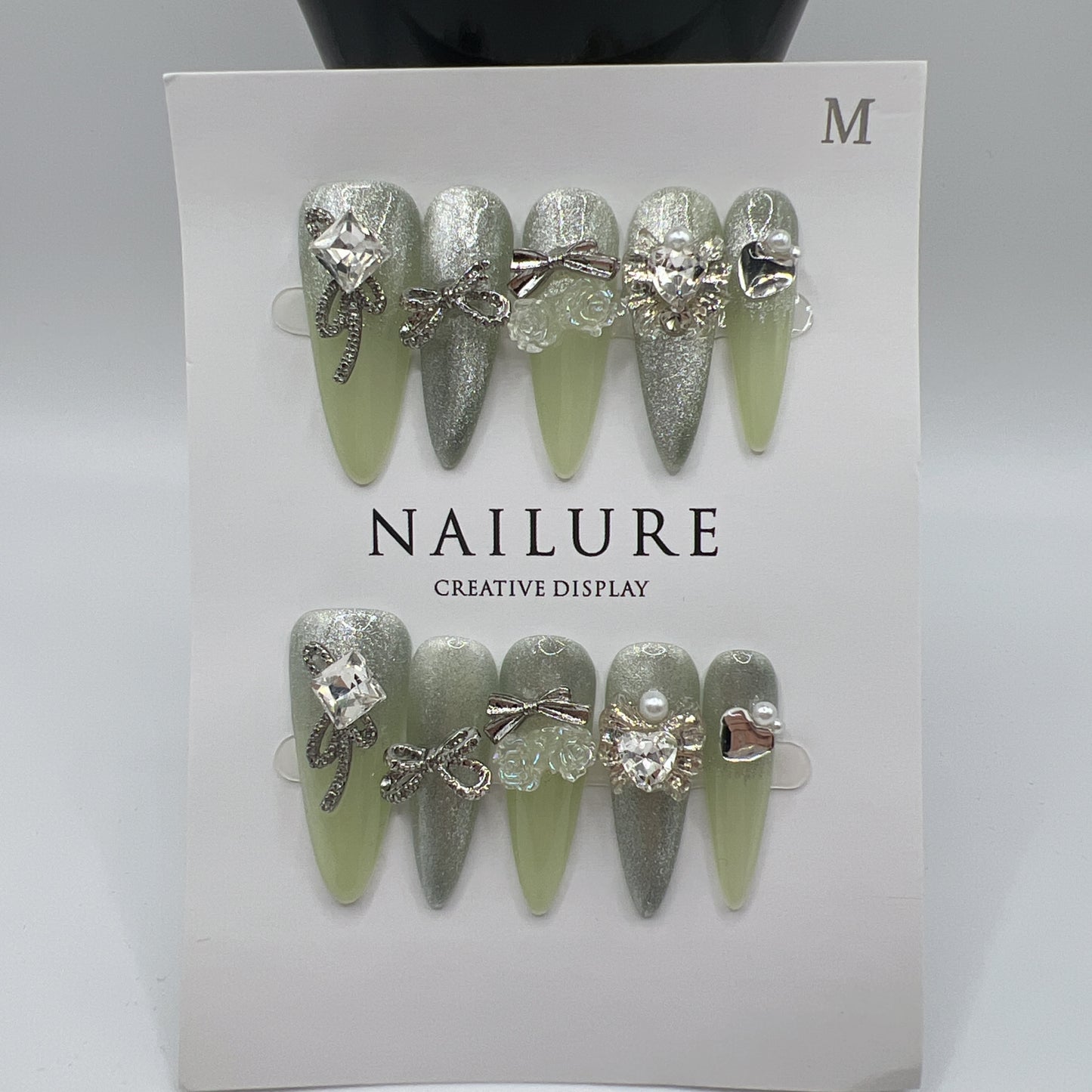 Long Stiletto Press On Nails with Rhinestone Charms – 10 Designs, Medium Size