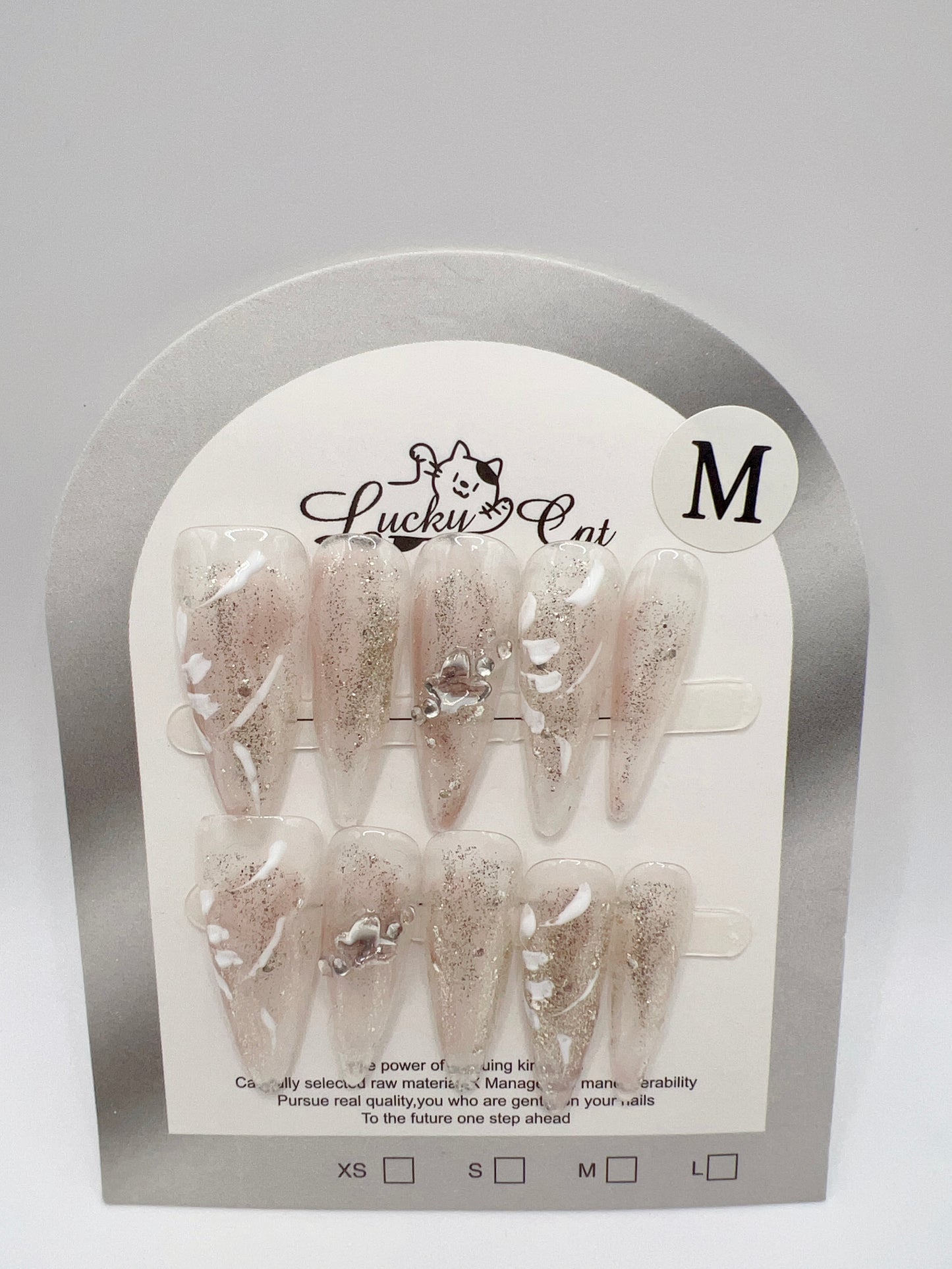 Long Stiletto Press On Nails with Charms – Medium Size