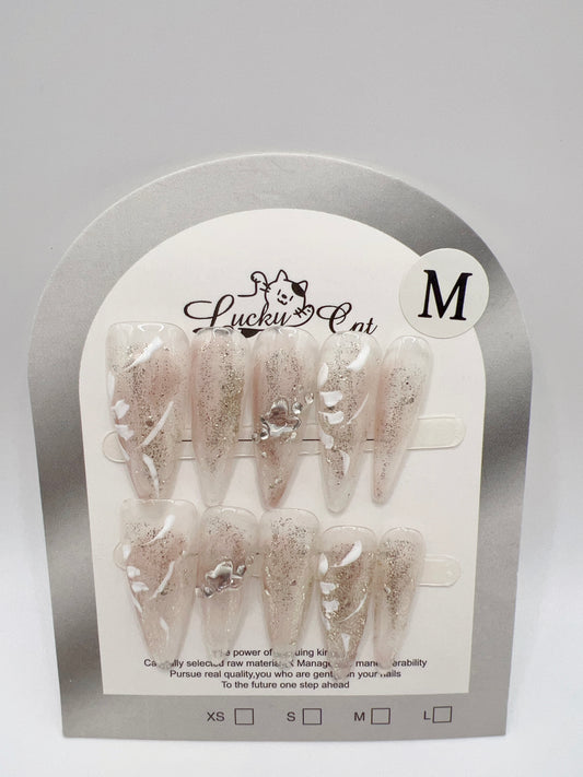 Long Stiletto Press On Nails with Charms – Medium Size