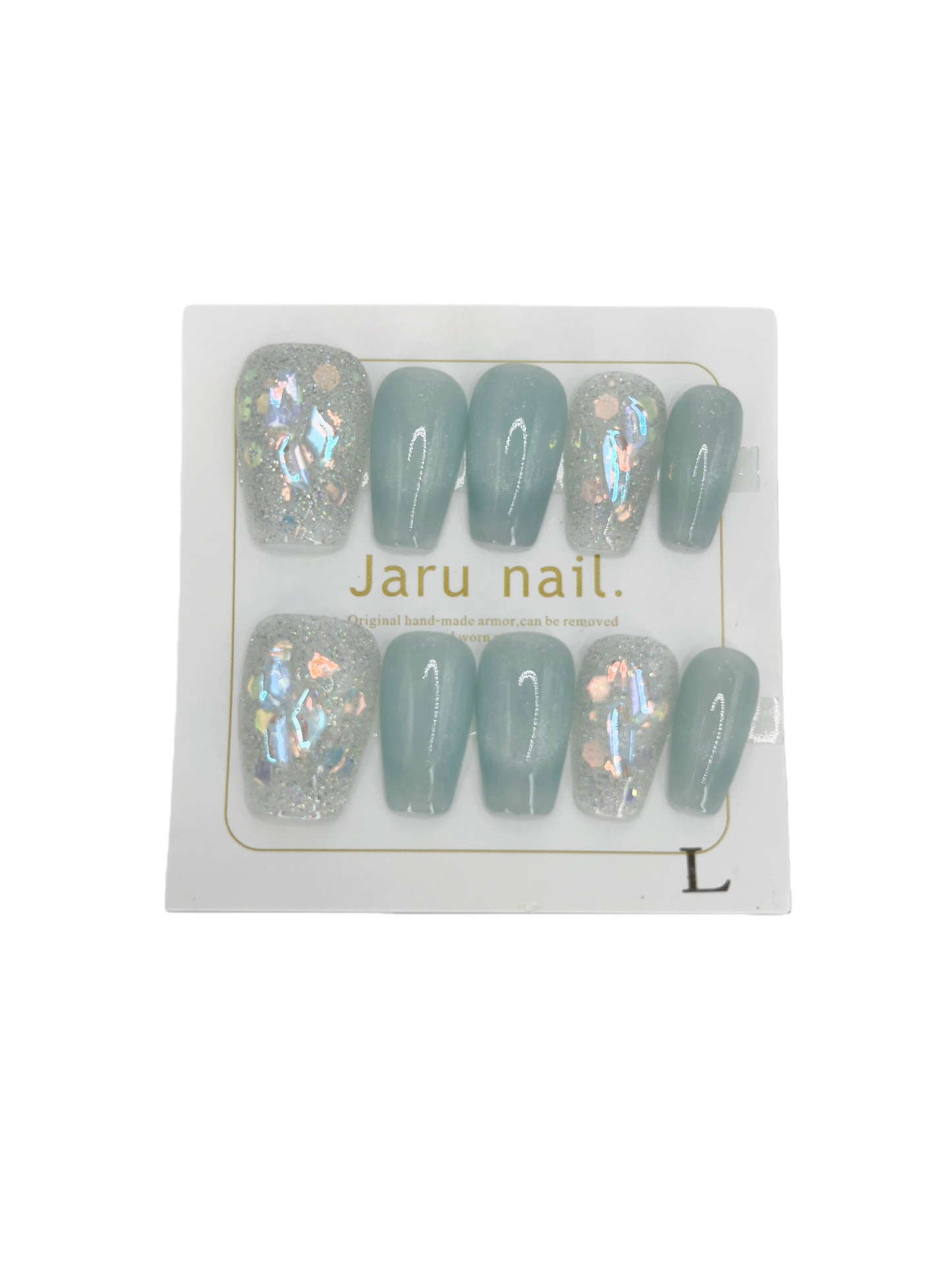 Short Coffin Press-On Nails with Cat Eye & Shimmer – Large Size