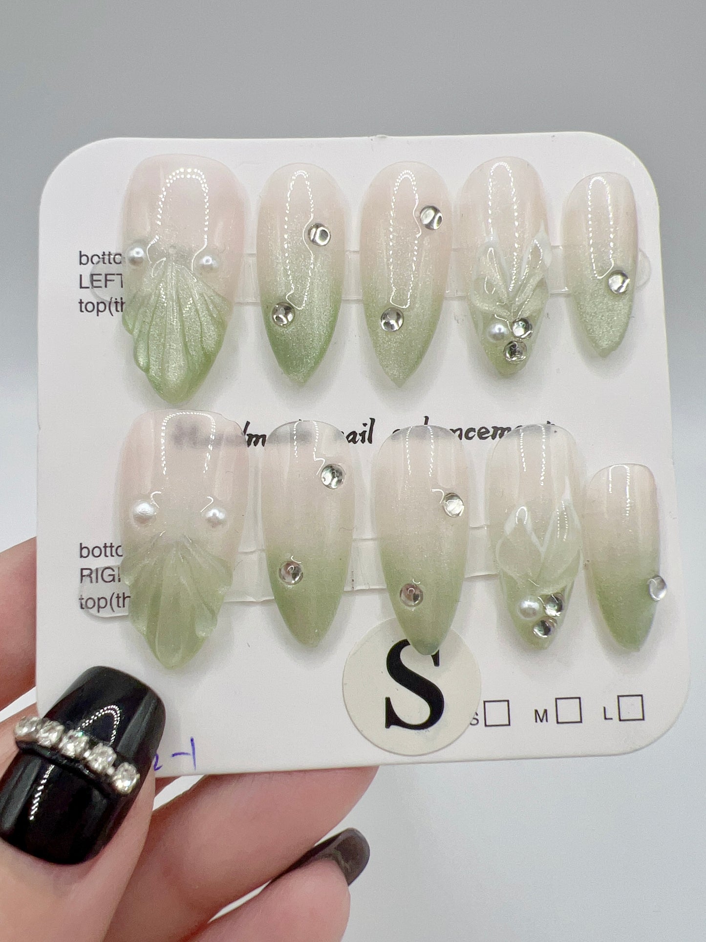 Almond Press-On Nails with Rhinestone – Small Size