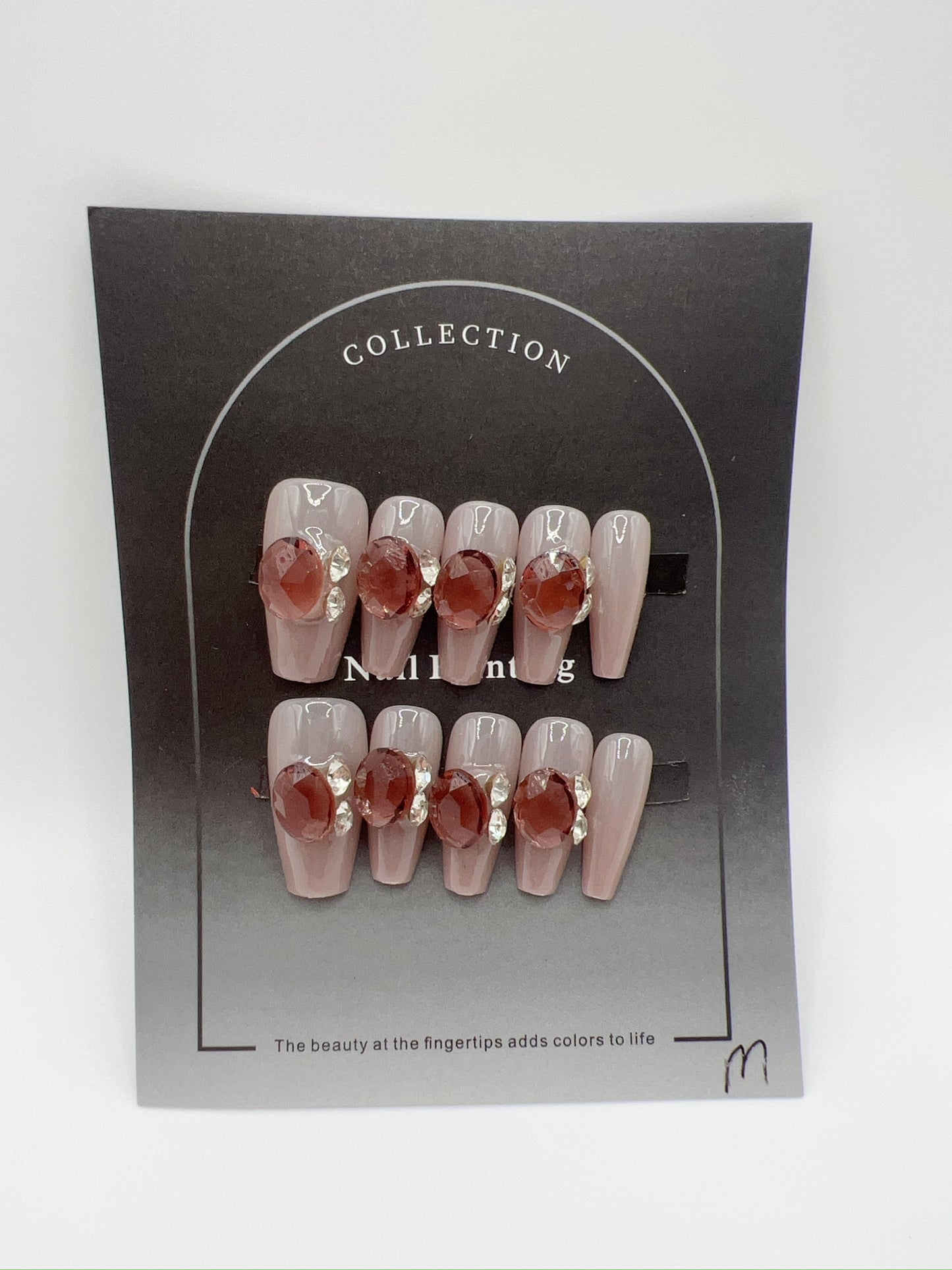 Medium Coffin Press-On Nails with Rhinestone – Elegant Medium Size