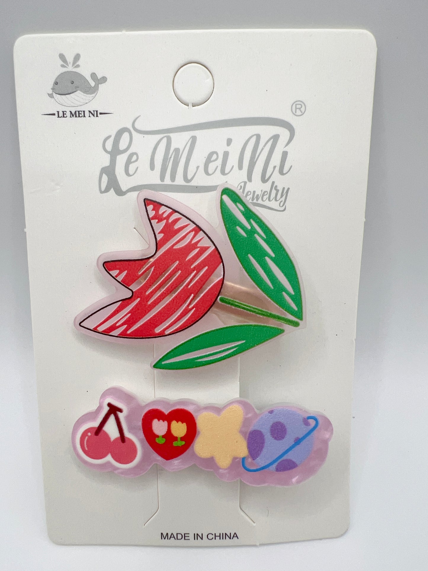 Acrylic Cartoon and Flower Hair Clip – 2pcs a Set, Cute for Girls & Gift