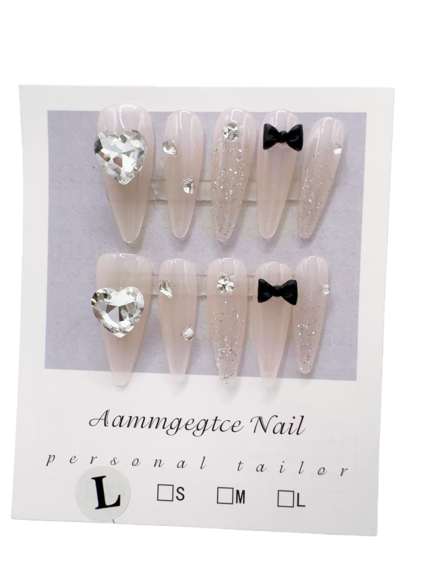 Long Stiletto Press-On Nails with Rhinestone Charms – Large Size