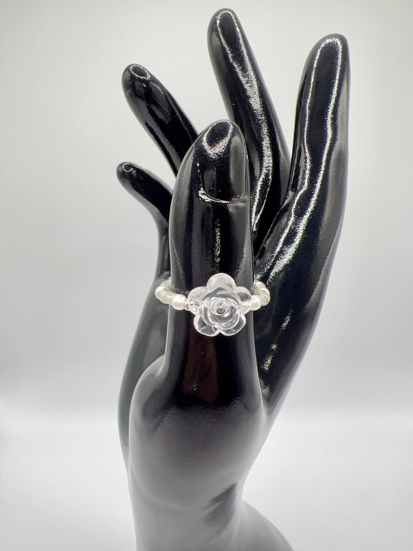 Handmade Elegant Glass Resin Flower Stretch Band Ring