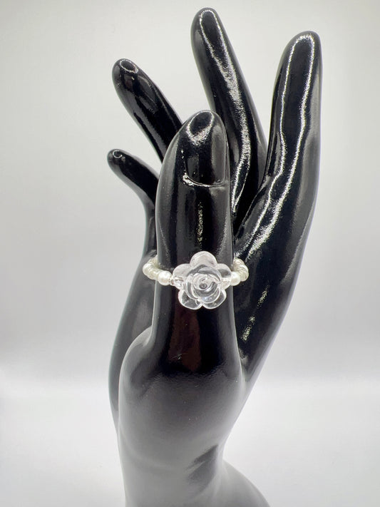 Handmade Elegant Glass Resin Flower Stretch Band Ring
