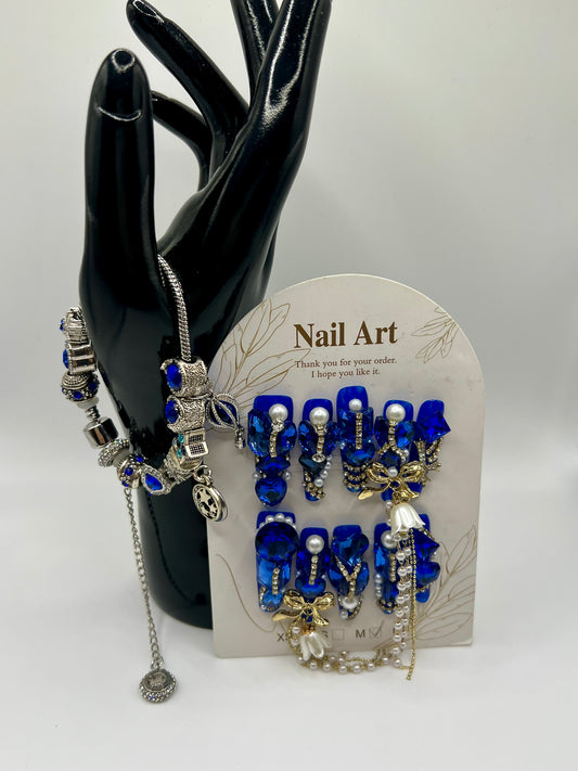 Luxury Press-On Nails with Matching Bracelets – Elegant, Effortless Glamour | Medium Size