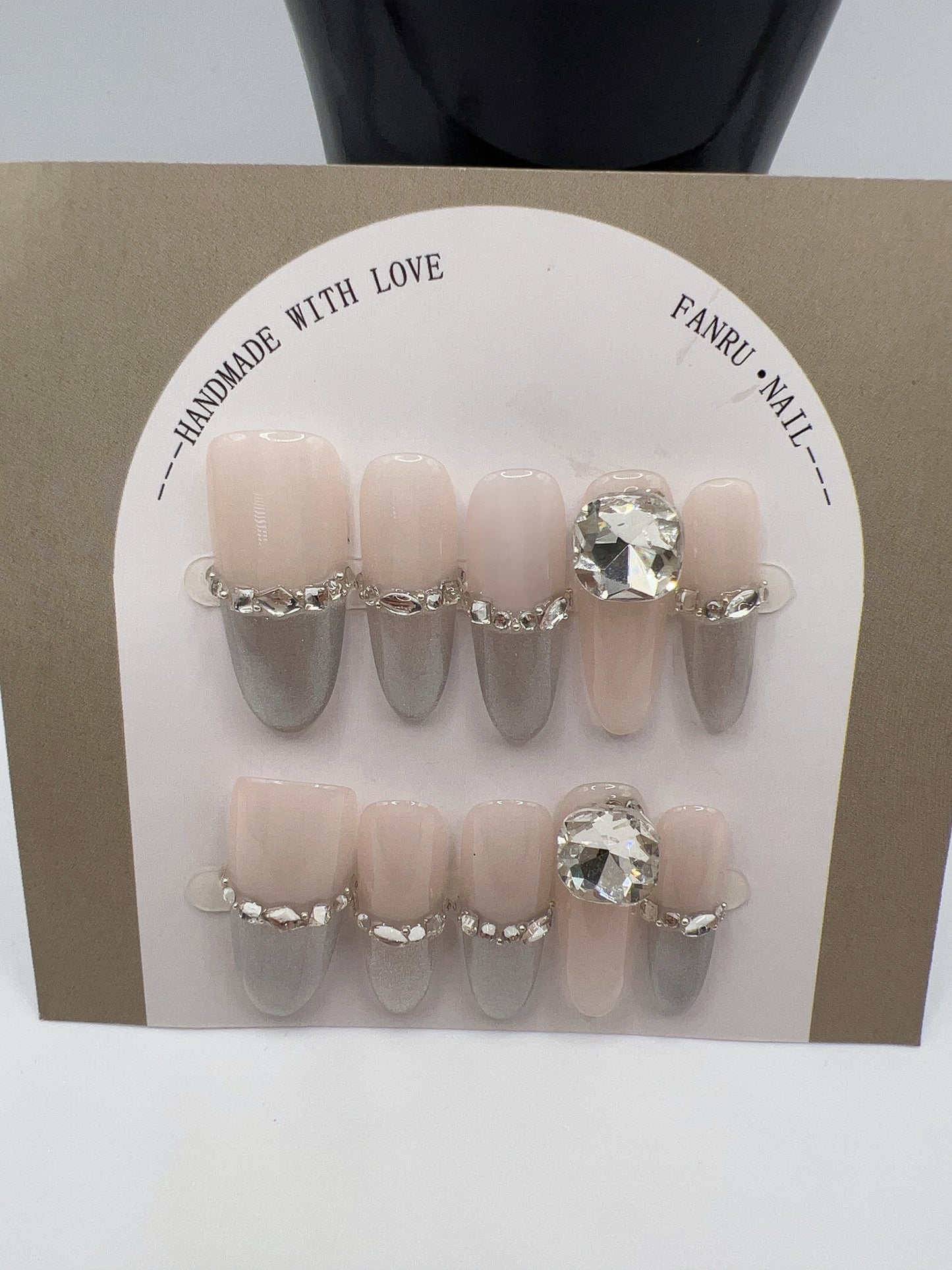 Long Oval Press On Nails with Rhinestone Charms – Glam Fake Nails, Medium Size, 10 Designs