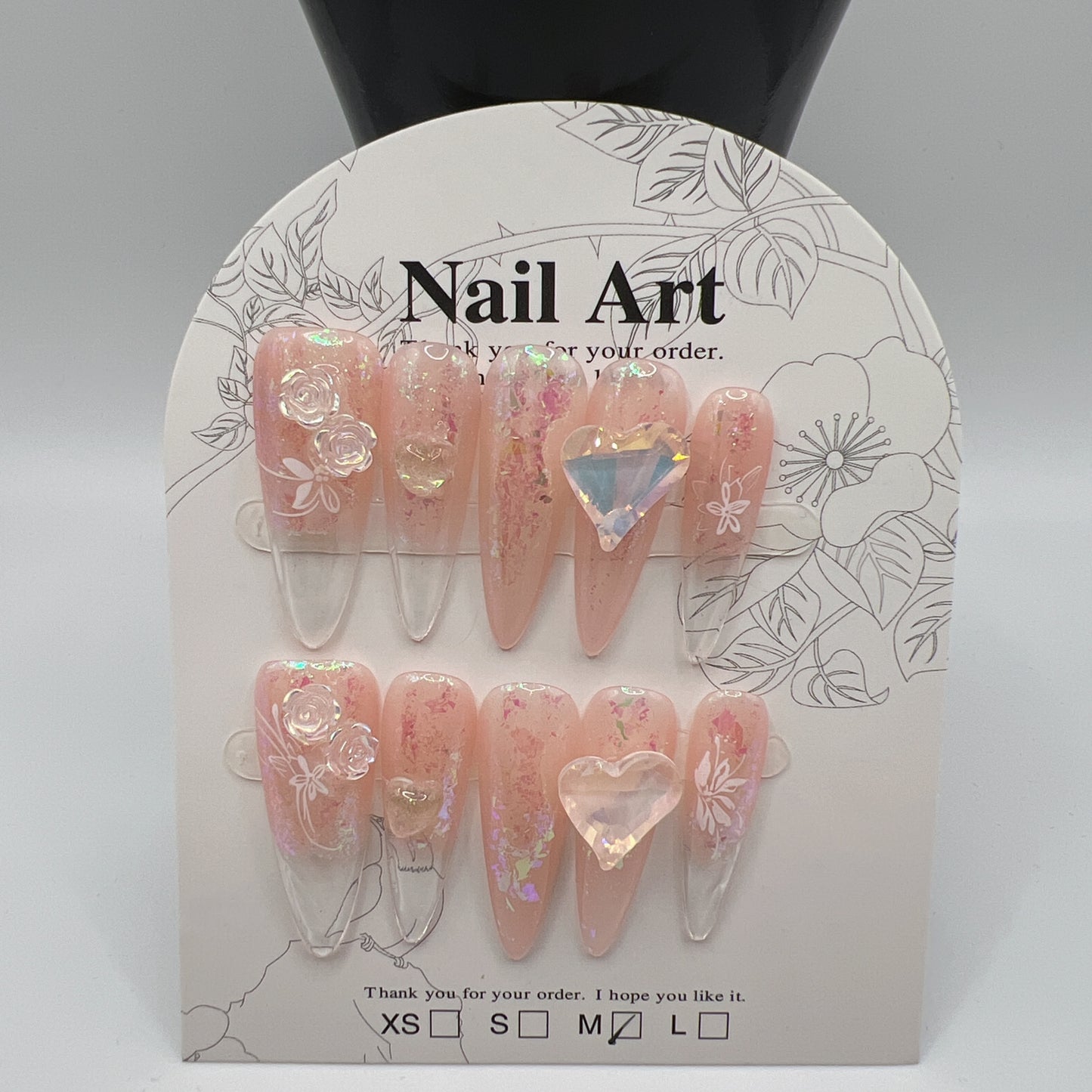 Long Stiletto Press On Nails with Rhinestone Charms – 10 Designs, Medium Size