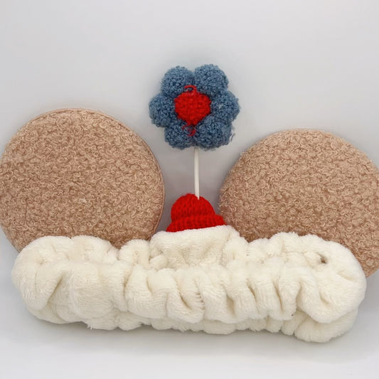 Plush Bear Ear with Flower hairbands – Cute Funny Shower & Spa Hair Wrap