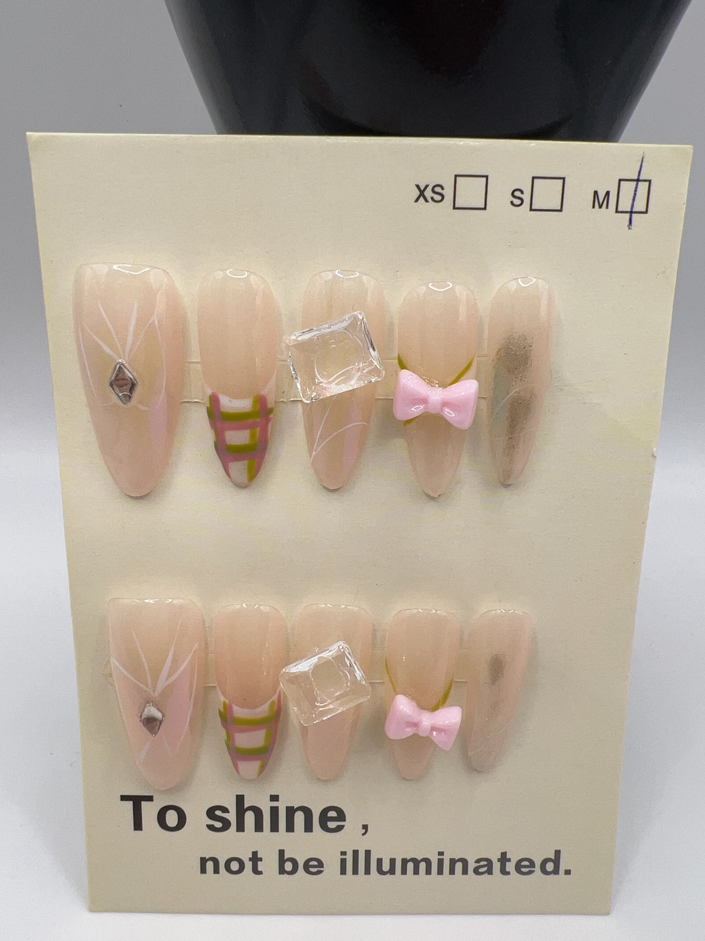 Long Oval Press On Nails with Rhinestone Charms – Glam Fake Nails, Medium Size, 10 Designs