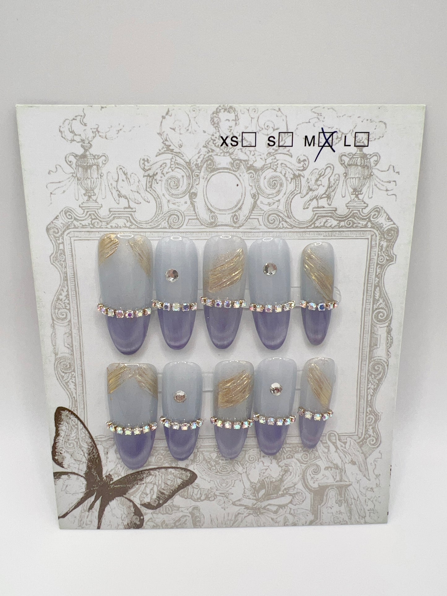 Long Oval Press On Nails with Rhinestone Glam – 8 Designs Medium Size