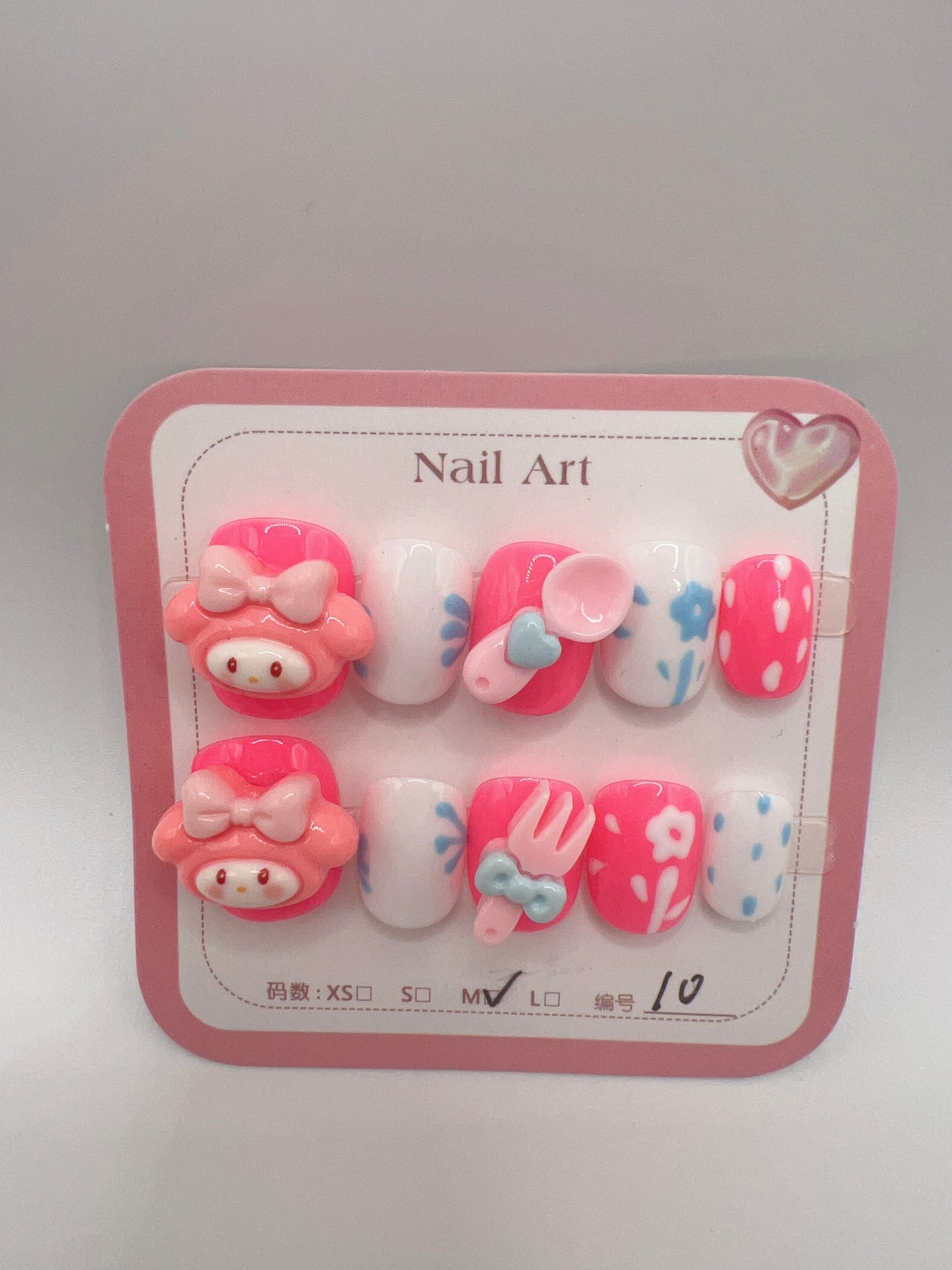3 Sets Short Square Press On Nails with Cartoon Charms – Medium Size