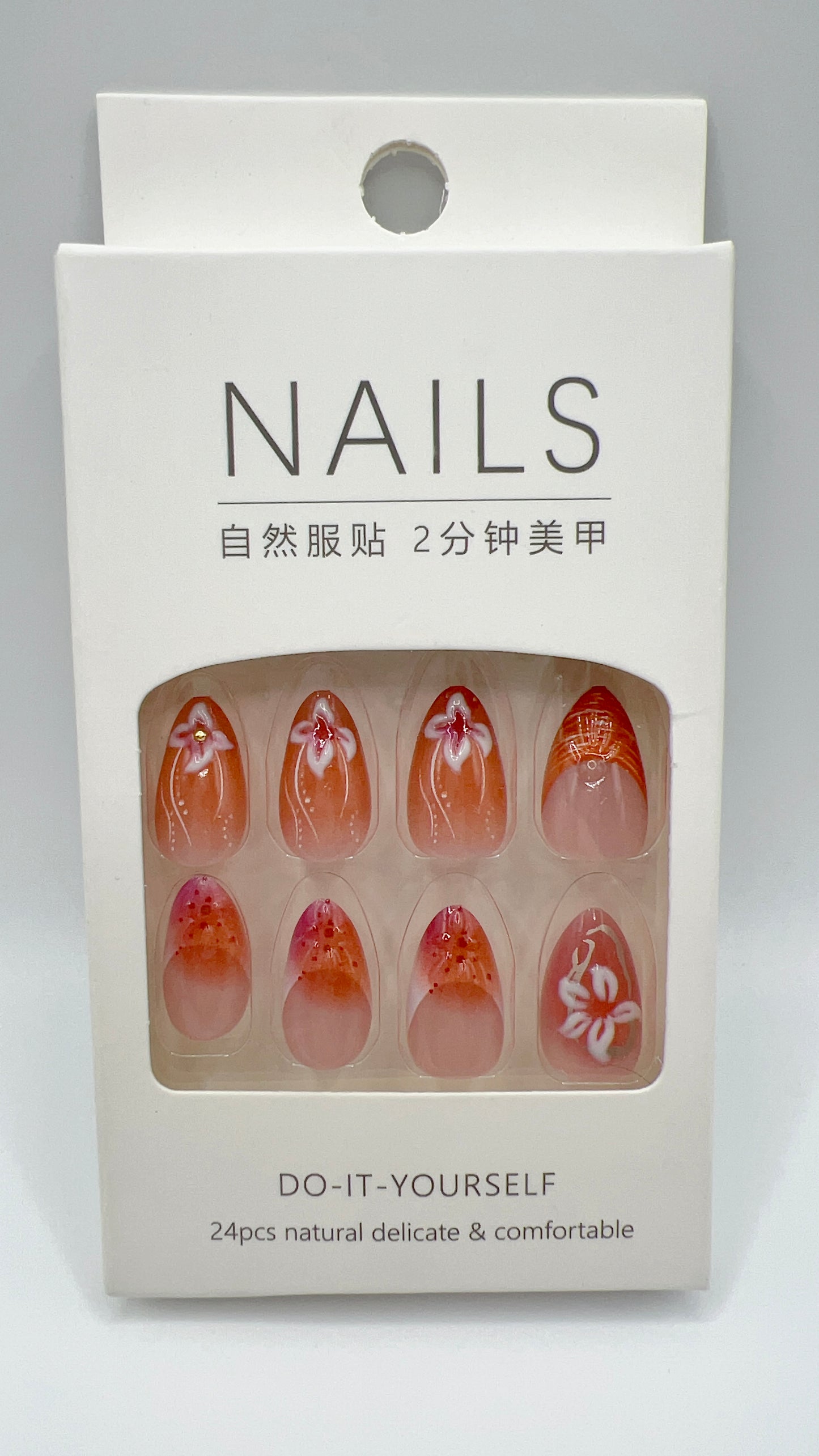 24Pcs Almond Press-On Nails – 5 Designs, Fits All Nail Sizes