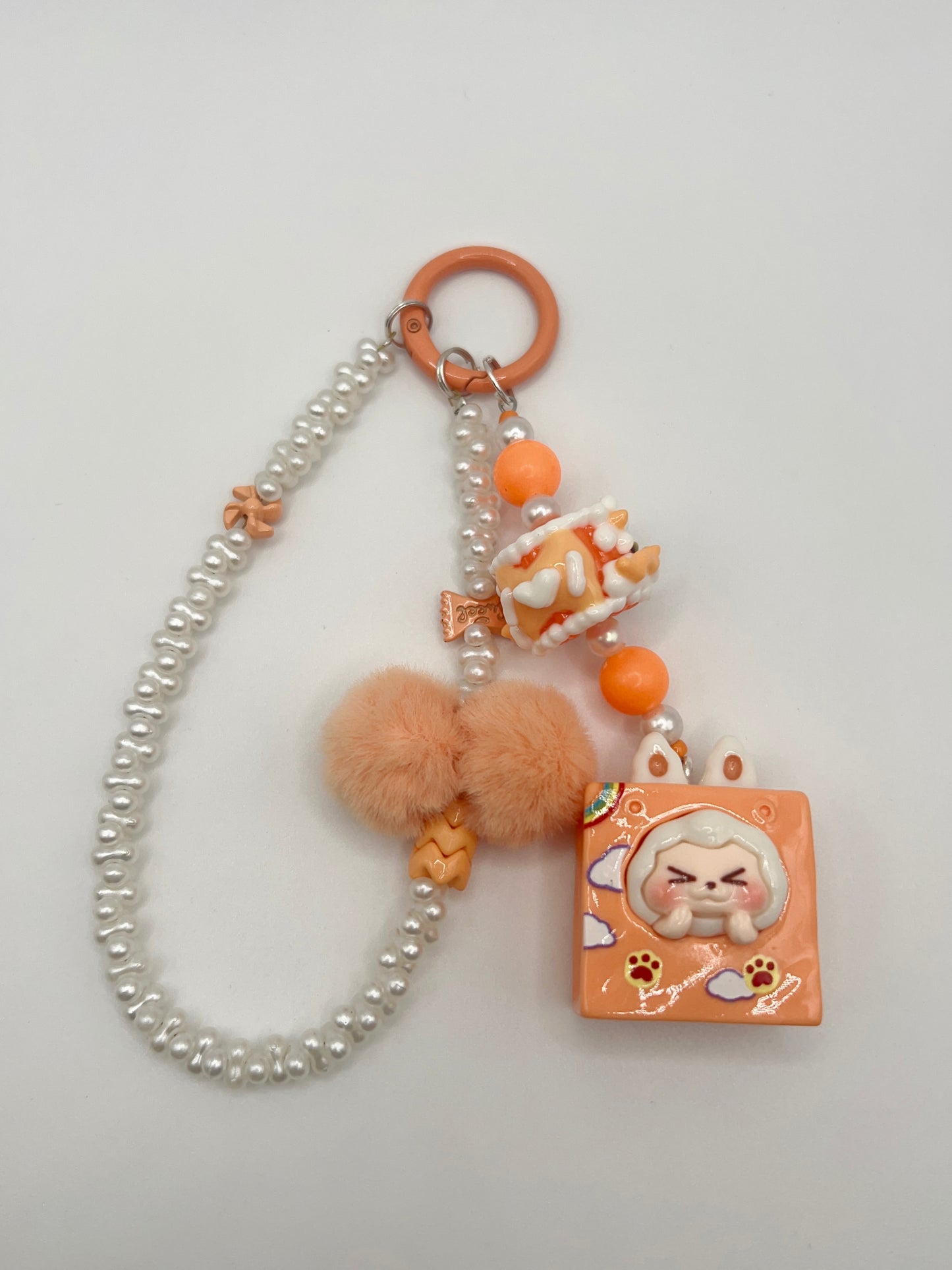 Handmade Kawaii Keychain: Cartoon Pendant & Pom Pom Bag Charm