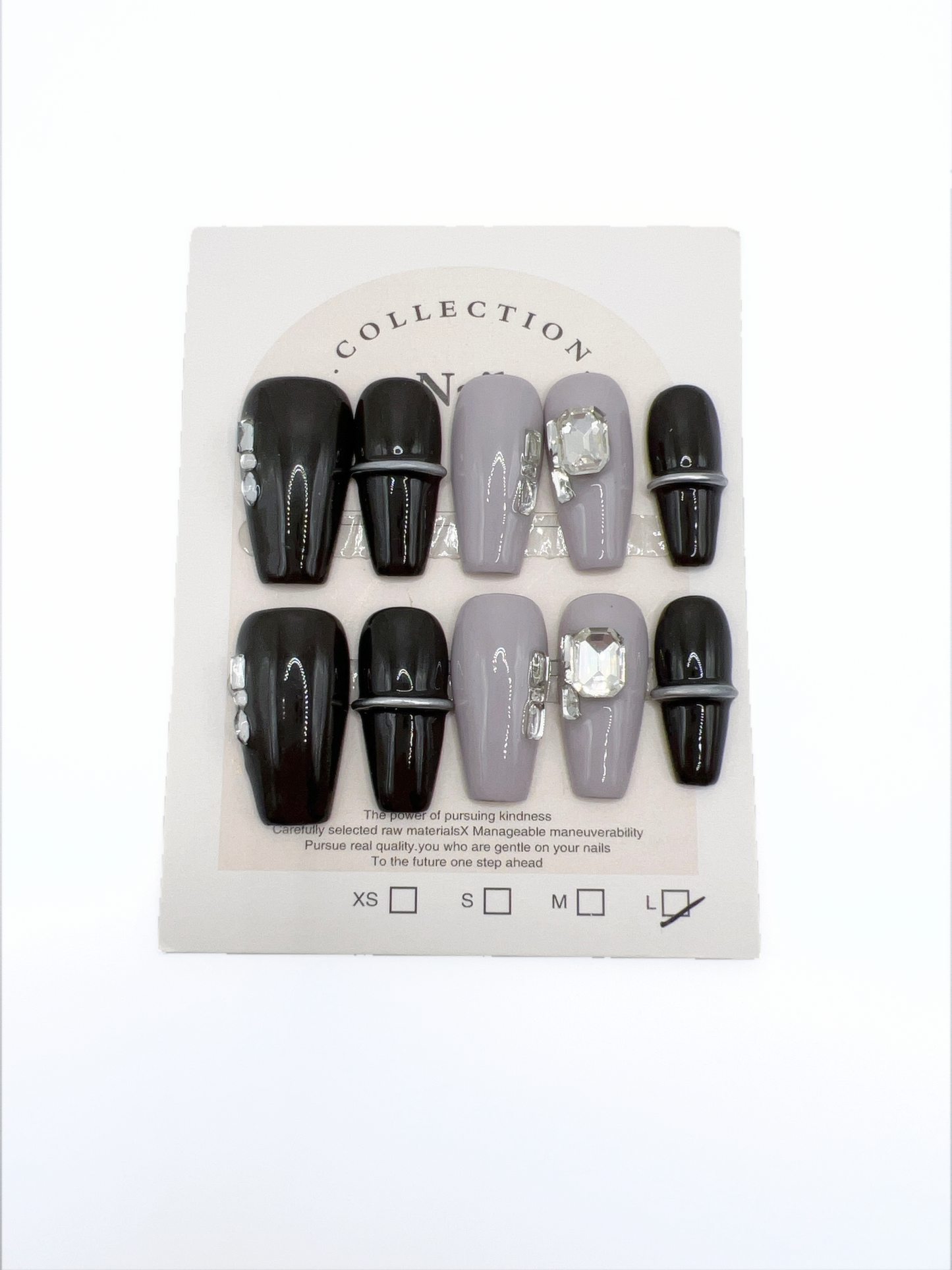 Medium Coffin Press On Nails with Rhinestone Gems – Large Size