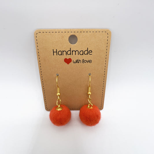 Orange Fluffy Pom-Pom Drop Earrings | Lightweight & Chic | Playful Statement