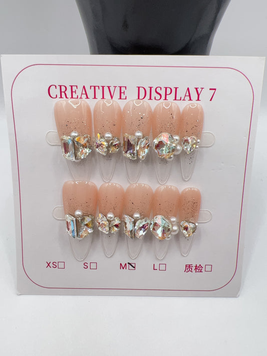 Long Stiletto Press On Nails with Rhinestone Charms – 10 Designs, Medium Size