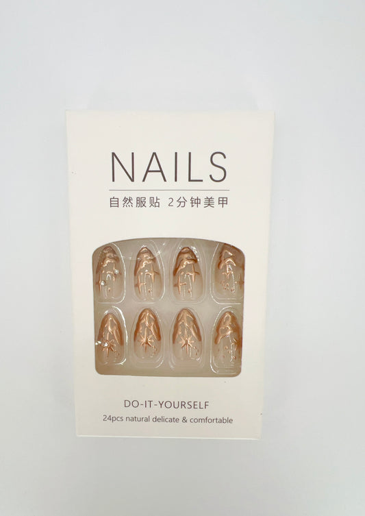 24 pcs Almond Press-On Nails with Gold Star
