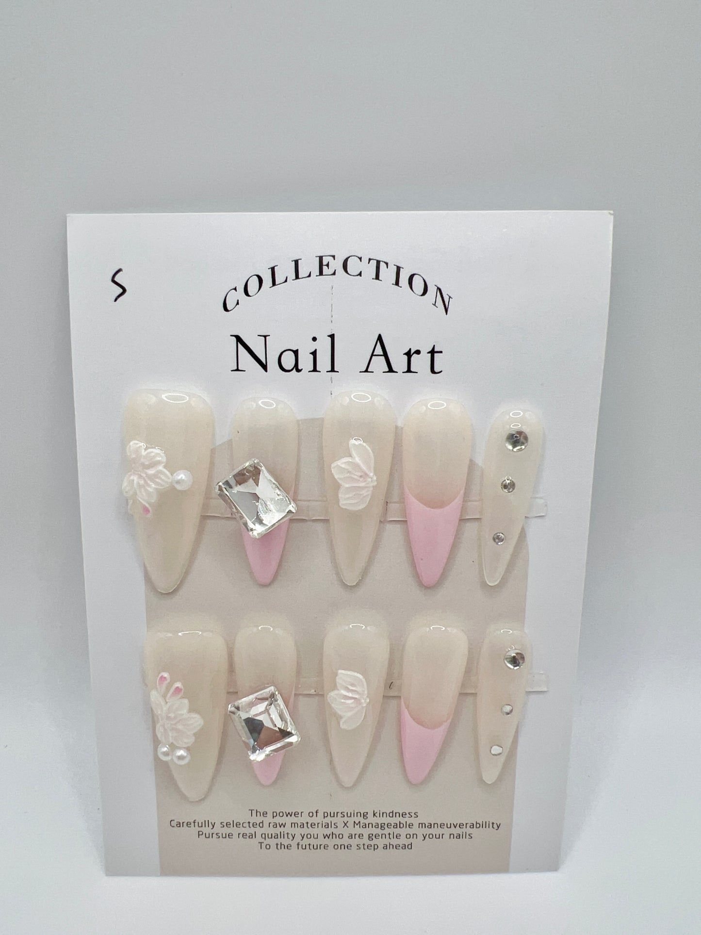 Long Stiletto Press On Nails with Rhinestone & French Style – Small Size