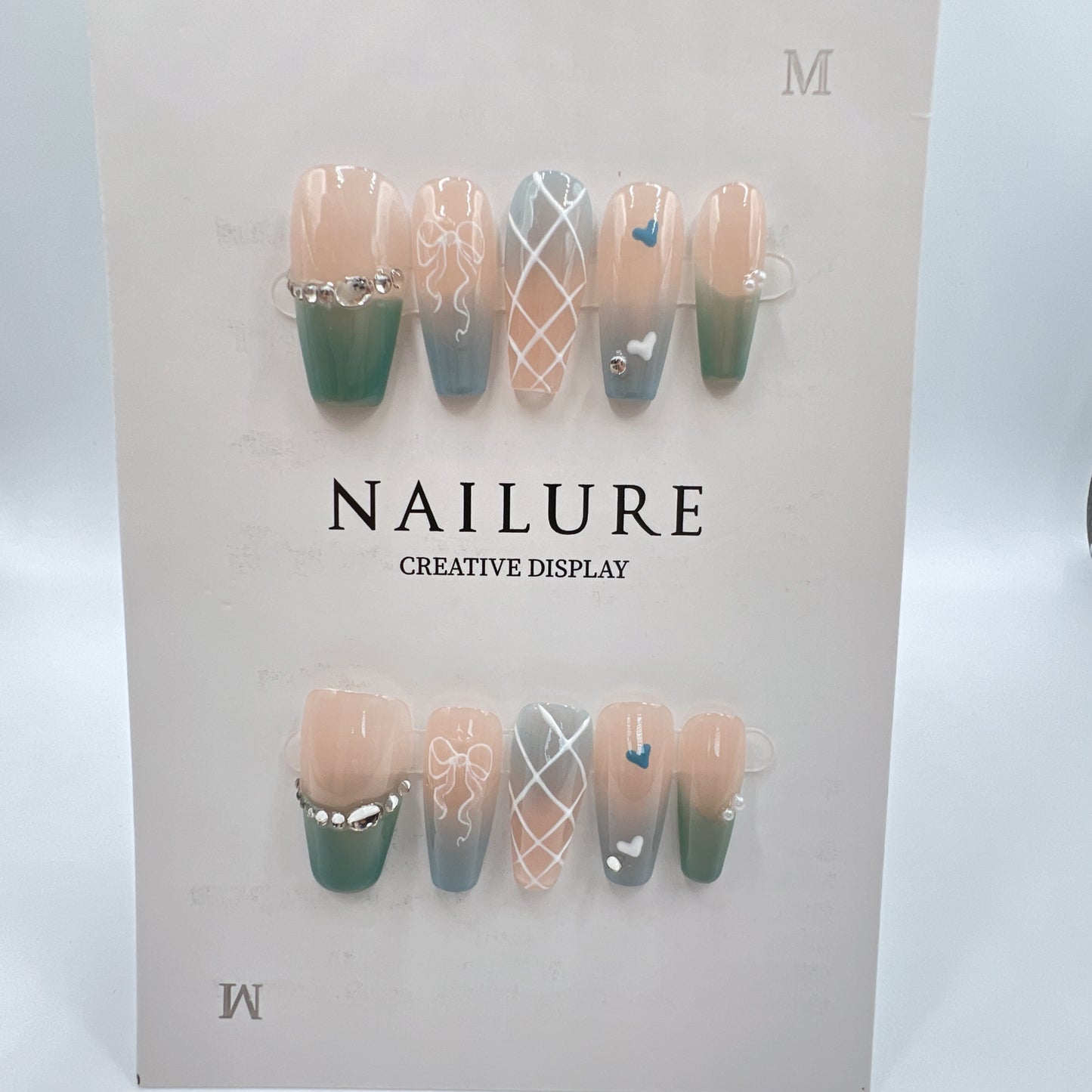 Medium Length Coffin Press On Nails with Rhinestone Charms – 10 Designs, Medium Size