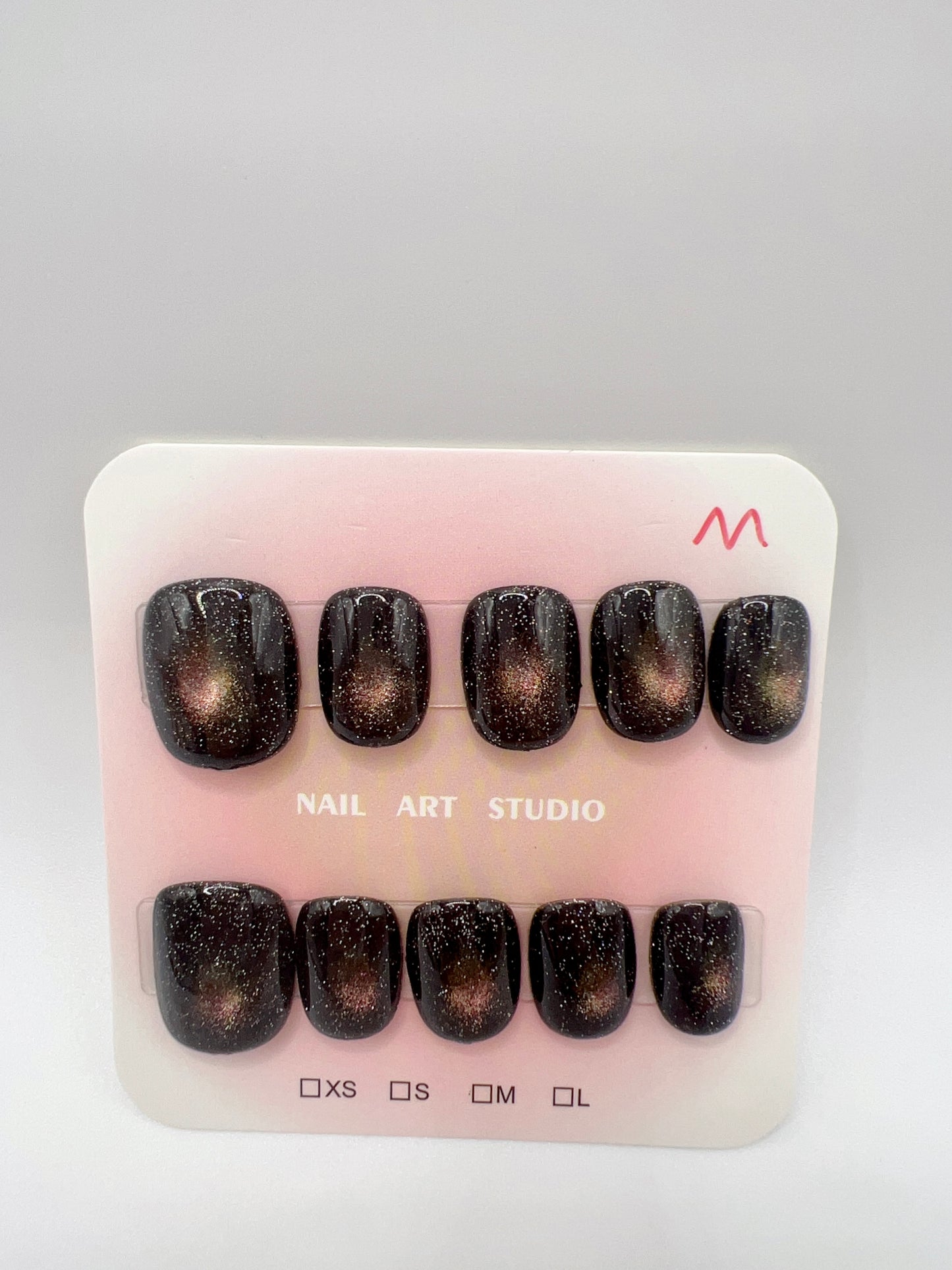 5 Set Short Square Press-On Nails with Cat Eye or Glitter Design