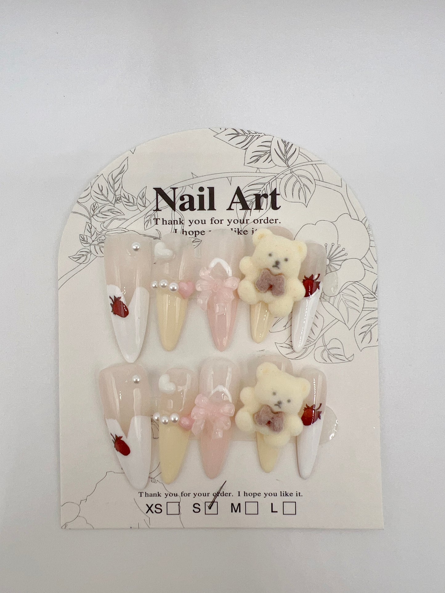 Long Stiletto Press On Nails with Rhinestone & 2D Flowers – Small Size