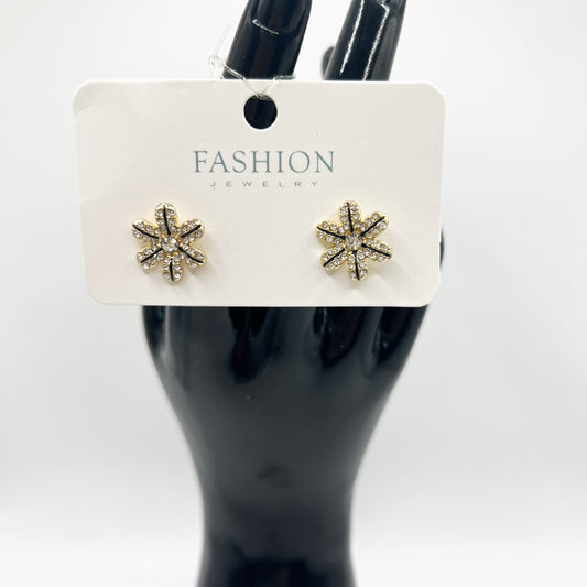 Gold Floral Rhinestone Stud Earrings | Elegant Sparkle | Timeless Jewelry
