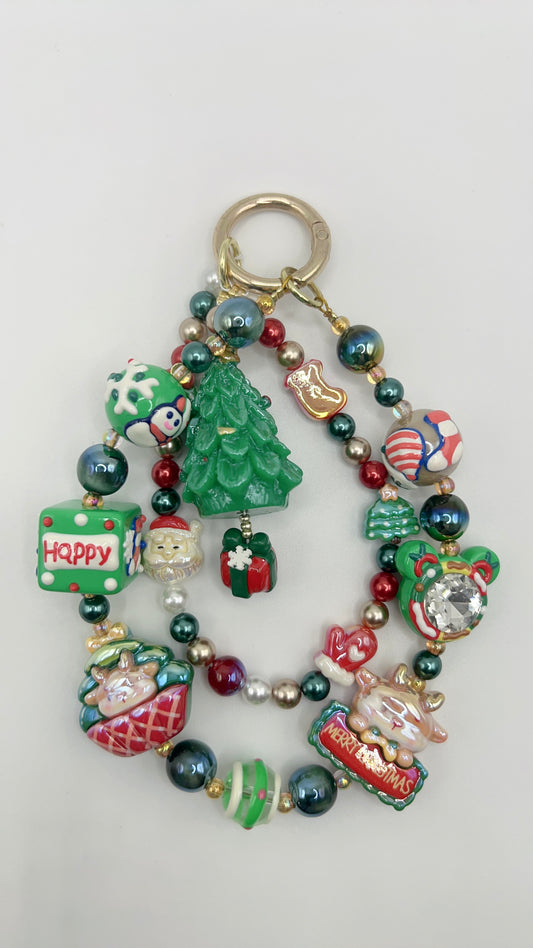 Handmade Painted Beaded Keychain / Bag Chain / Phone Chain – Christmas Style