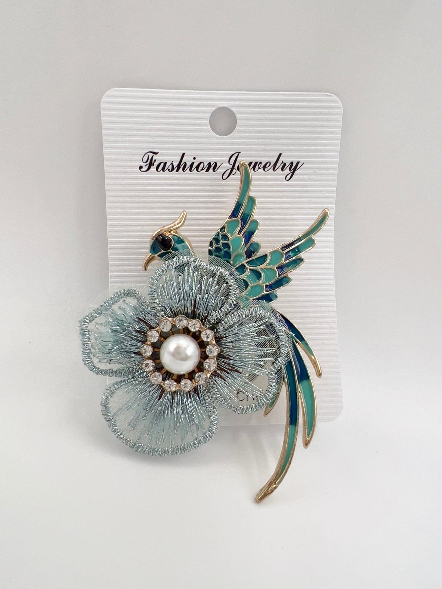 Luxury Bird Flower Brooch with Pearl & Rhinestone