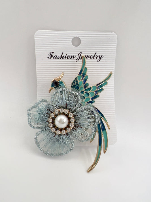 Luxury Bird Flower Brooch with Pearl & Rhinestone