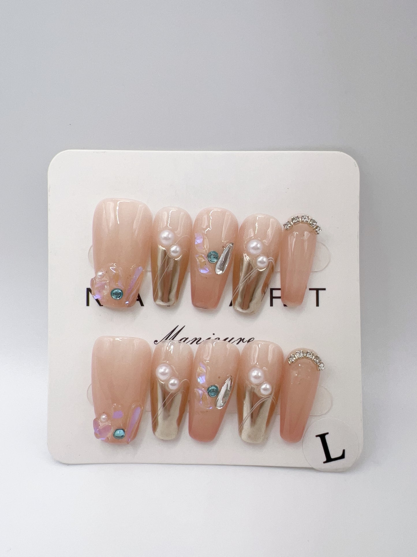 Medium Length Coffin Press On Nails with Rhinestone Gems – Large Size