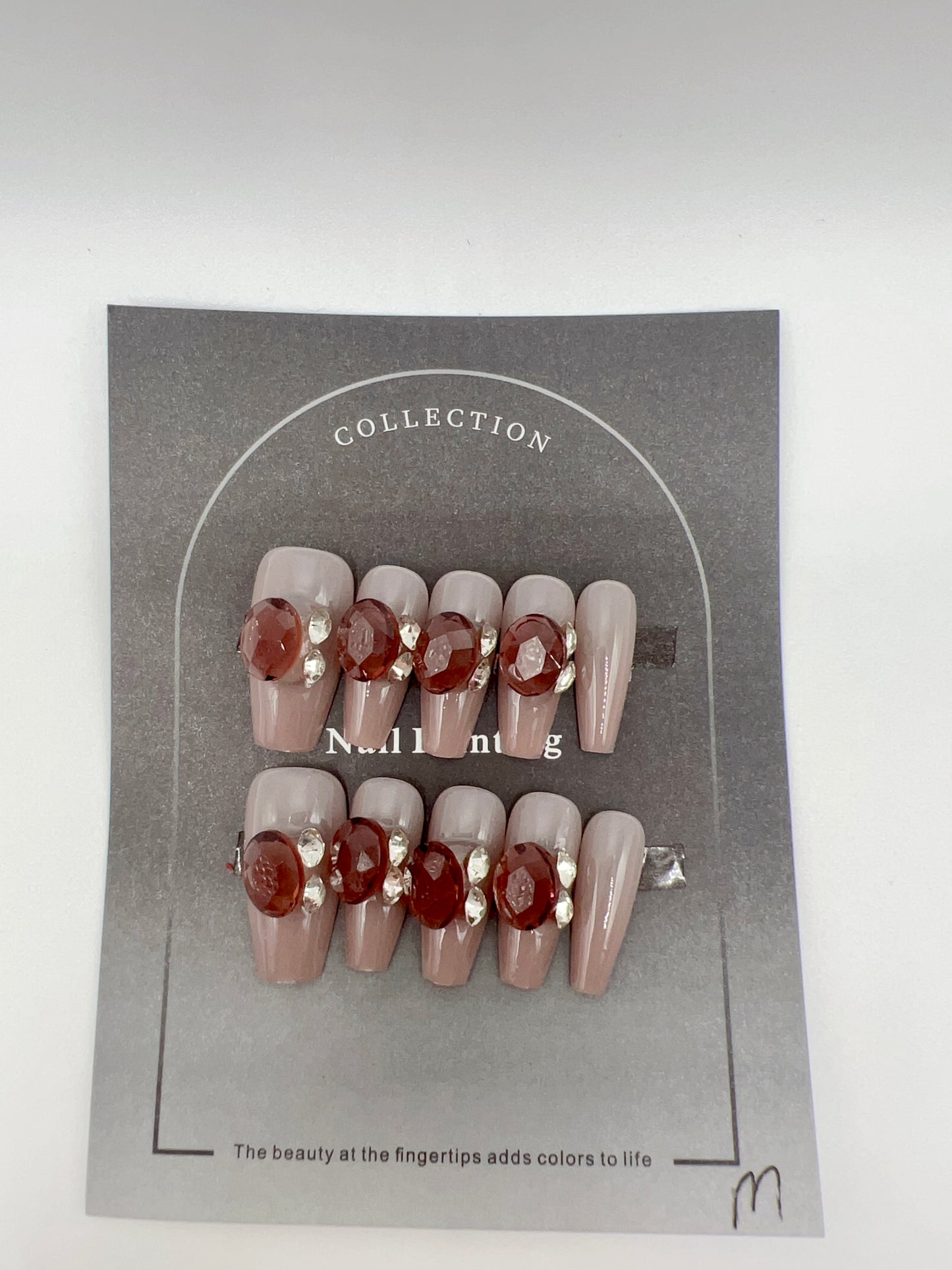 Medium Coffin Press-On Nails with Rhinestone – Elegant Medium Size