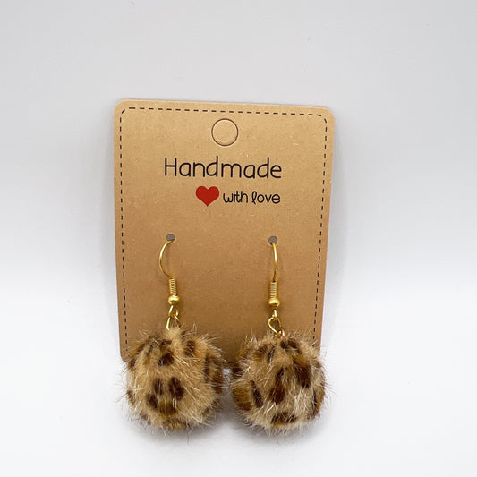 Leopard Print Large Pom-Pom Drop Earrings | Lightweight & Fashion-Forward | Bold Statement