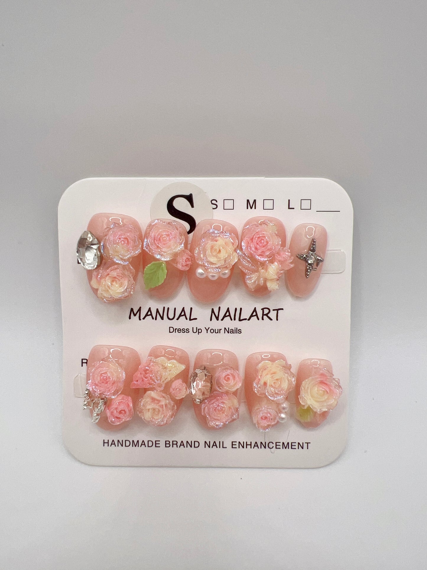 Short Oval Press On Nails with 2D Flowers and Charms – Small Size