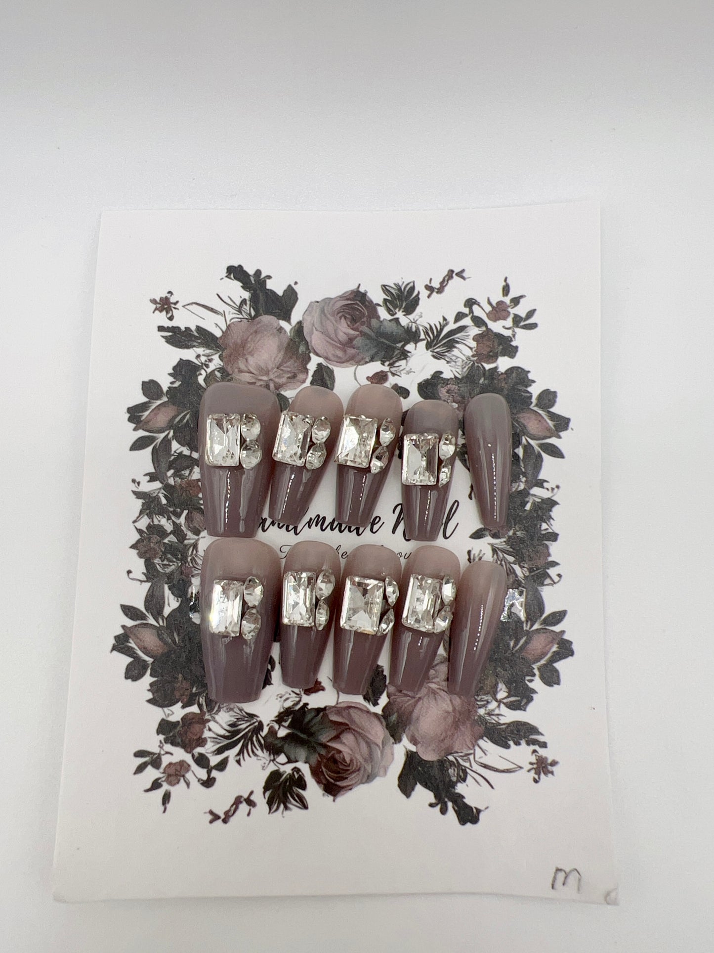 Medium Coffin Press-On Nails with Rhinestone – Elegant Medium Size