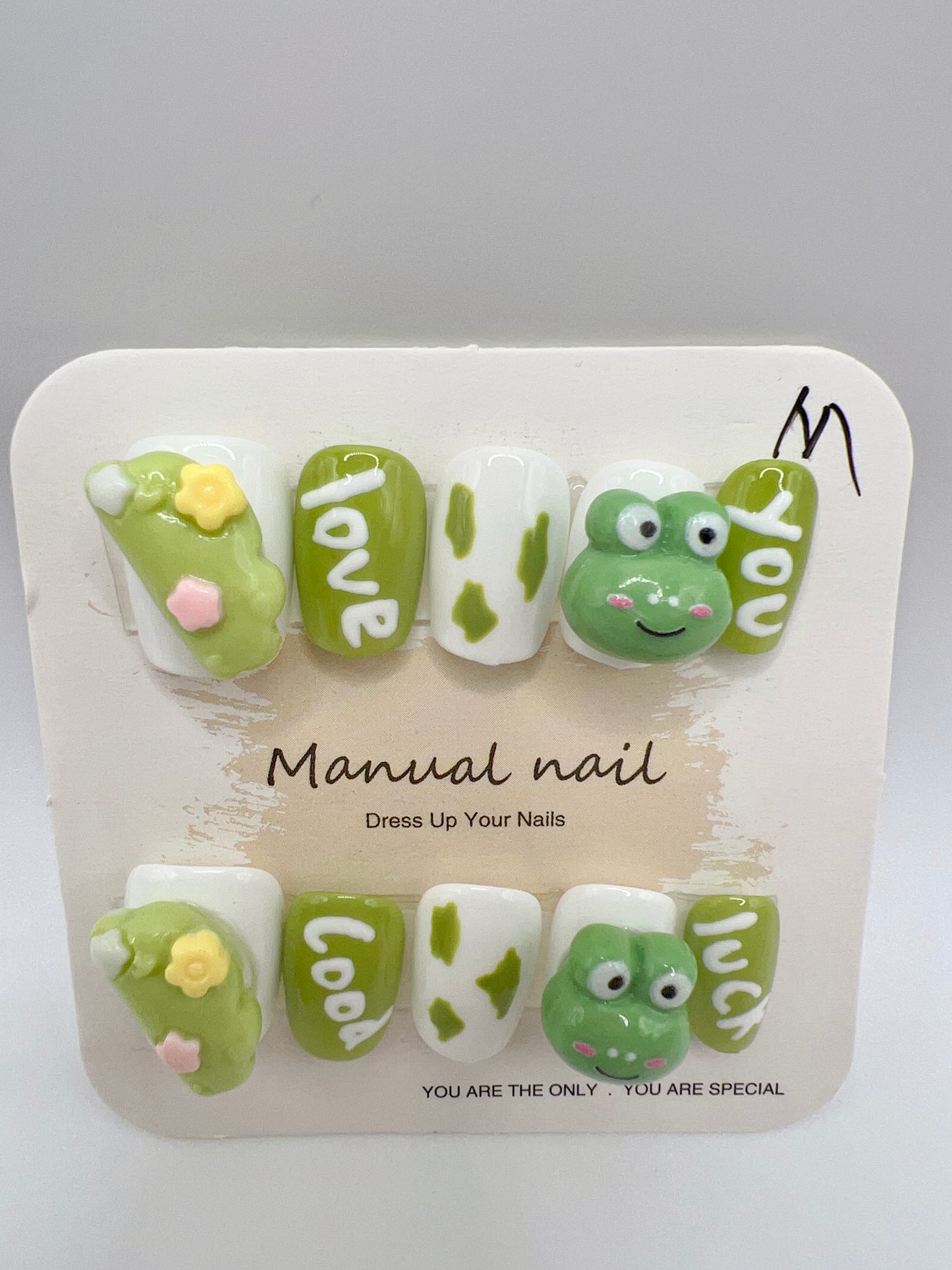 3 Sets Short Square Press On Nails with Cartoon Charms – Medium Size