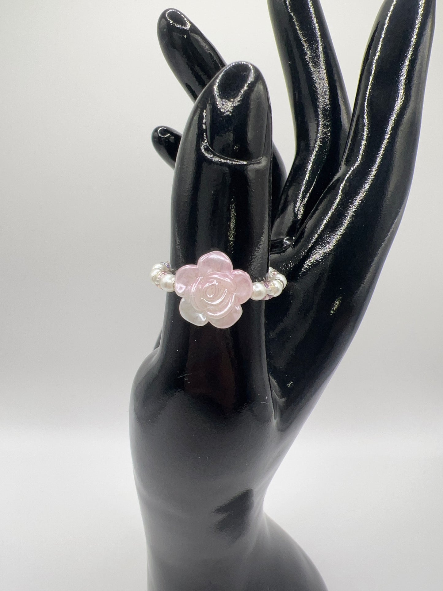 Handmade Elegant Glass Resin Flower Stretch Band Ring