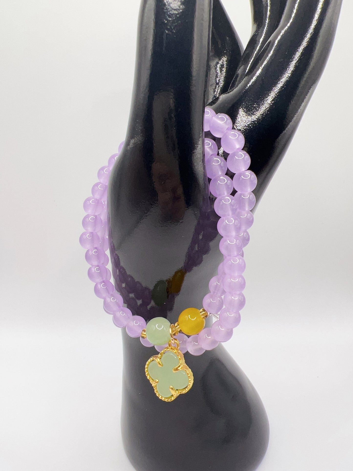 Beaded Double-Layered Stretch Bracelet with Charm – Handmade Stackable Jewelry, 6 Colors