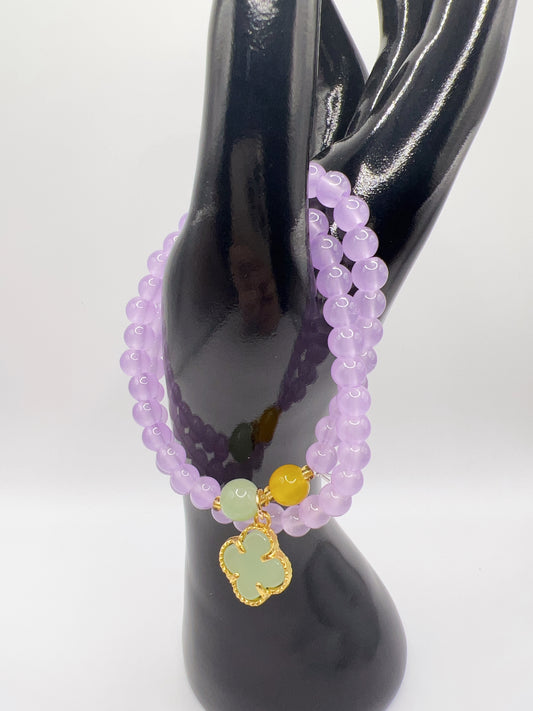 Beaded Double-Layered Stretch Bracelet with Charm – Handmade Stackable Jewelry, 6 Colors