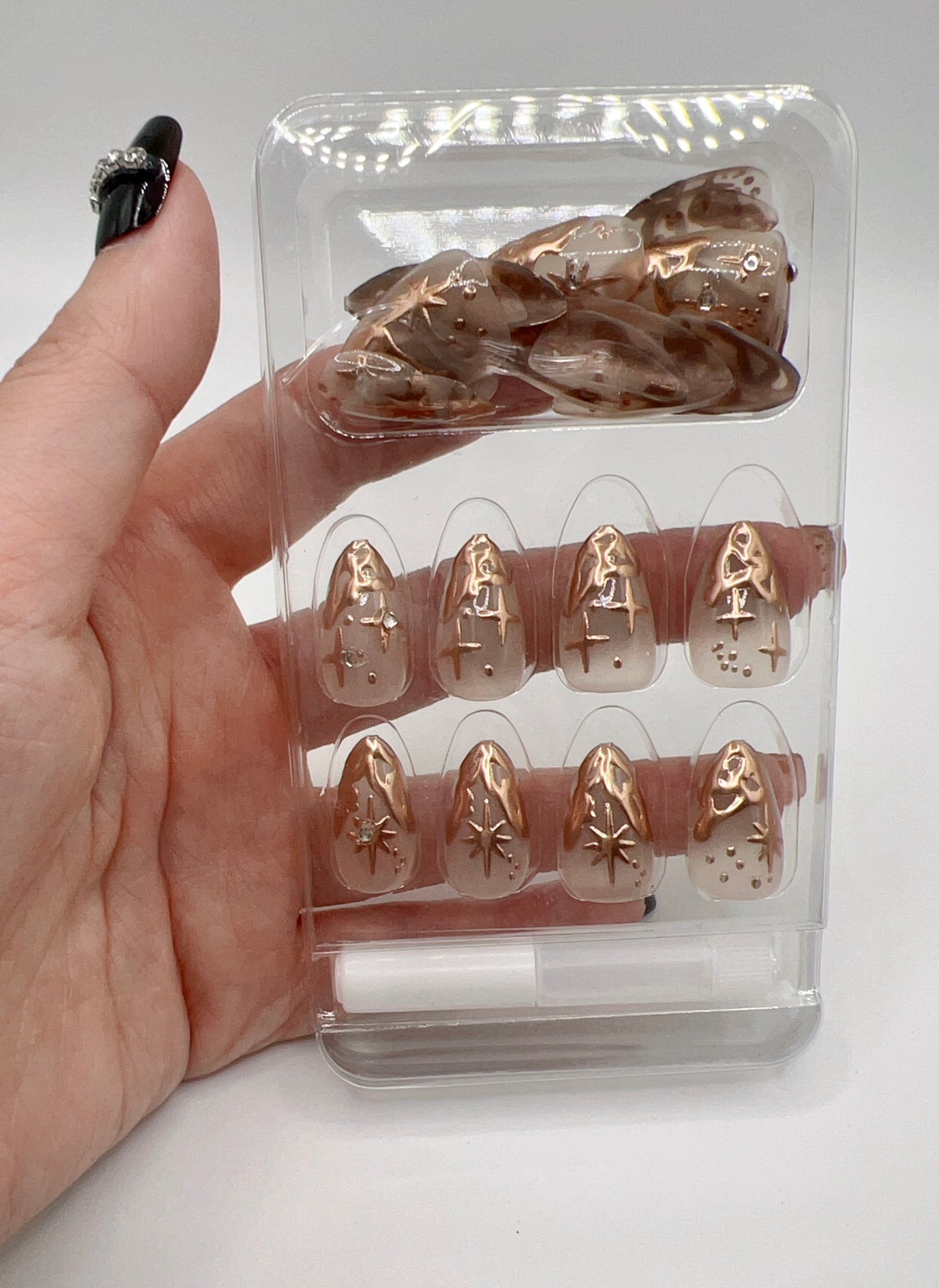 24 pcs Almond Press-On Nails with Gold Star