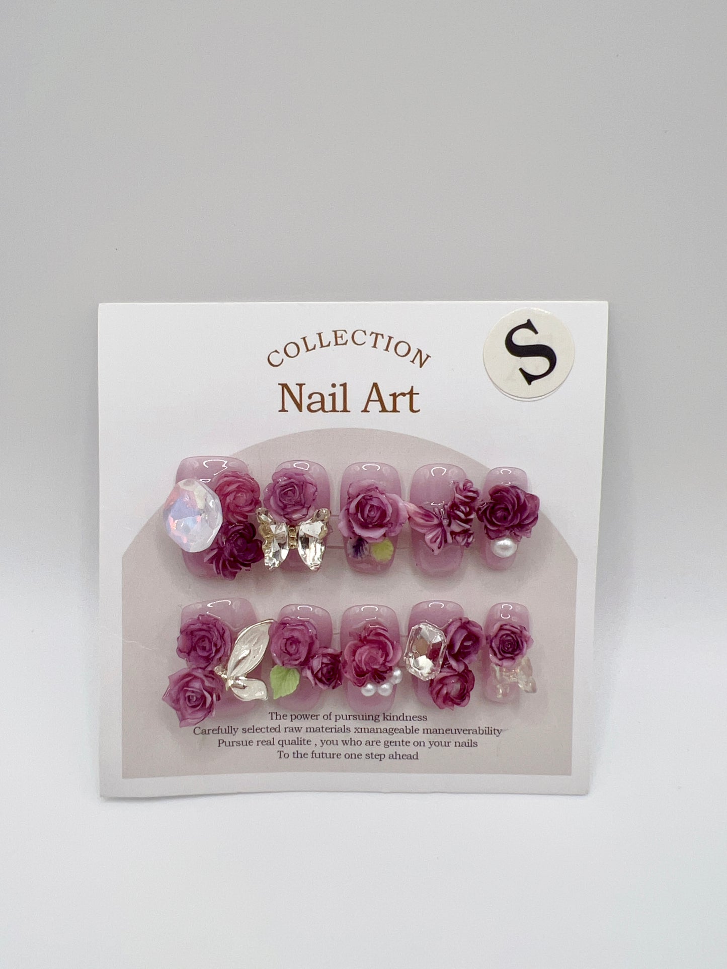 Floral Charm Press On Nails: Short Square, 2D Flower (Small)