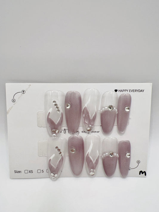 Long Oval Press-On Nails with Rhinestone