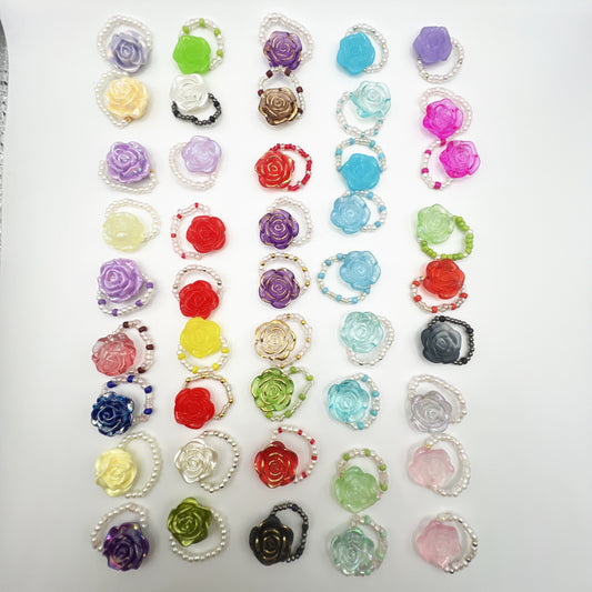 Elegant Glass Resin Flower Stretch Band Ring – Handmade Adjustable Statement Jewelry