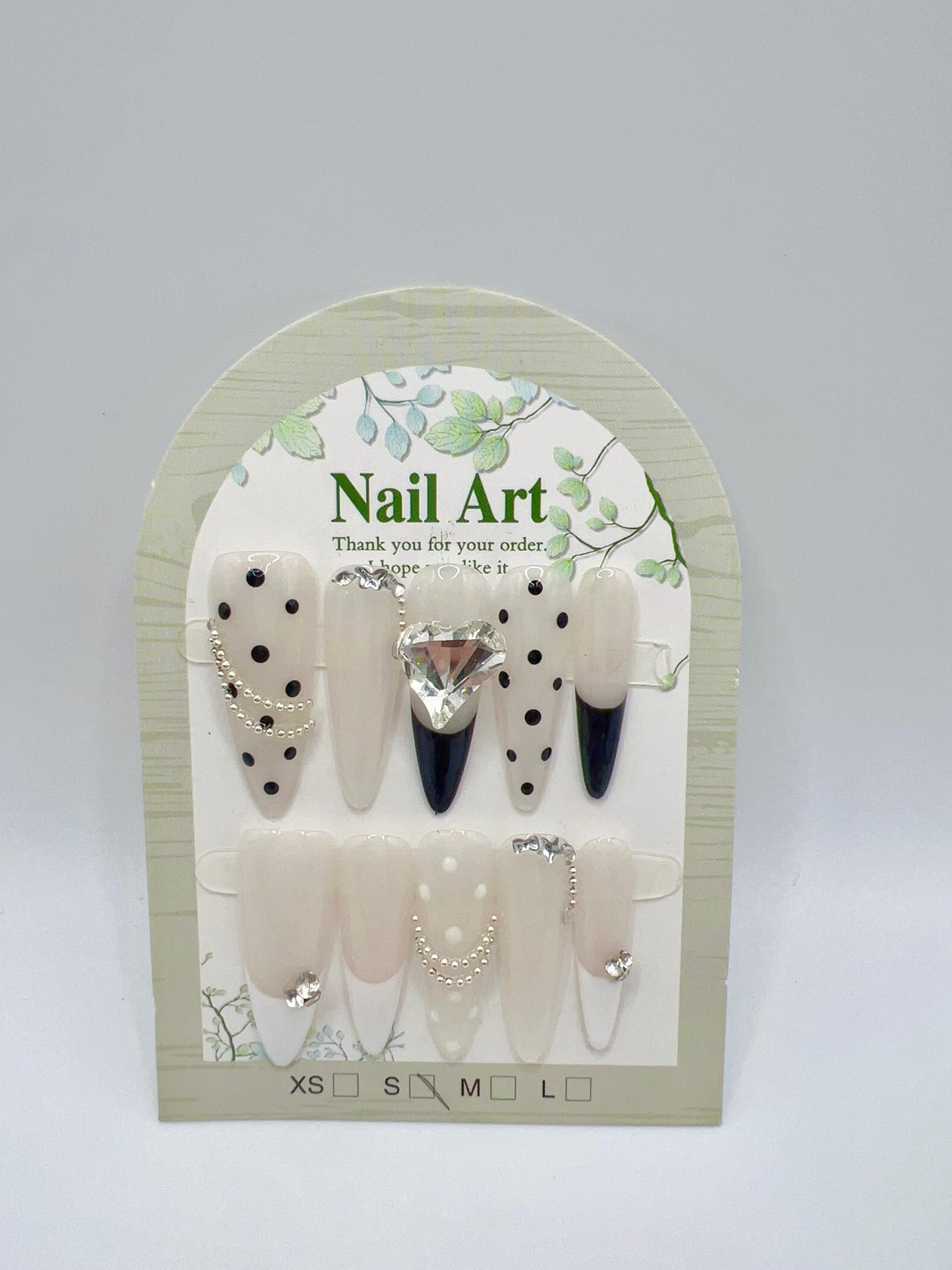 Long Stiletto Press On Nails with Rhinestone & French Style – Small Size