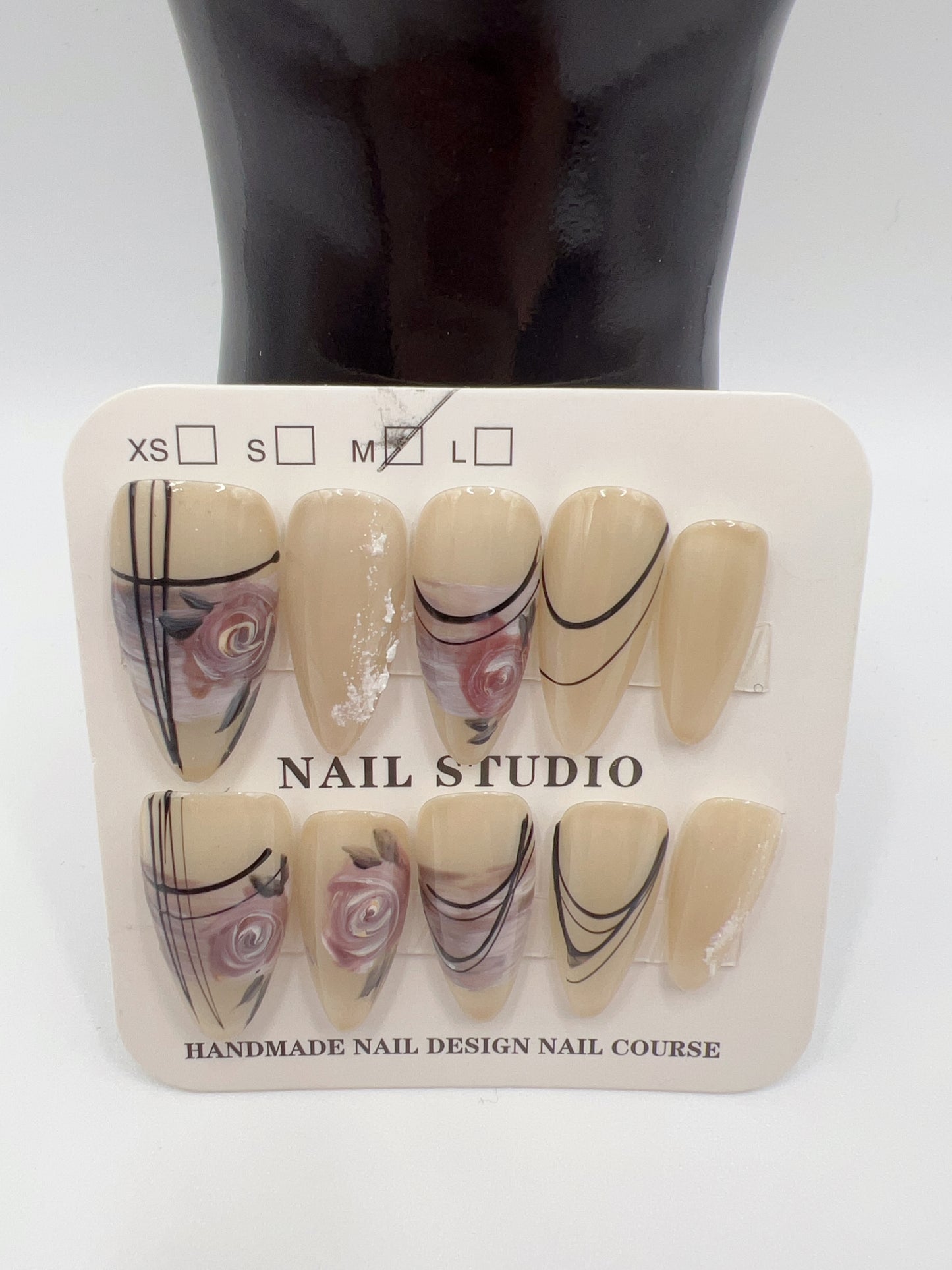 Almond Hand-Painted Watercolor Press-On Nails – 6 Designs, Medium Size