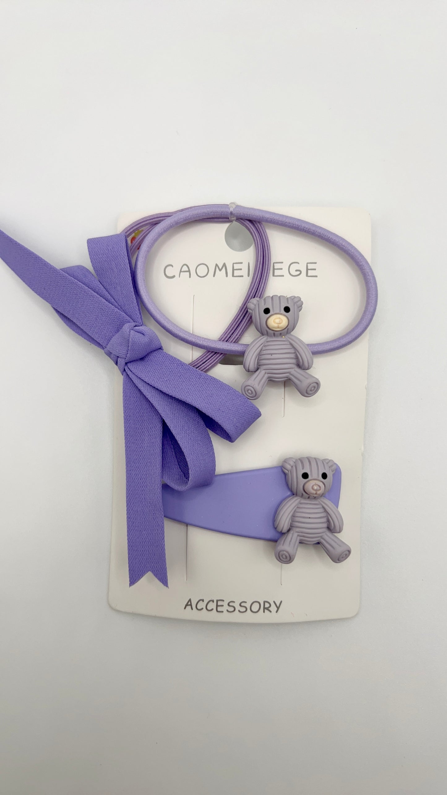 Bear Hair Tie and Clip Set Cute for Girls Gift Idea two Color Options